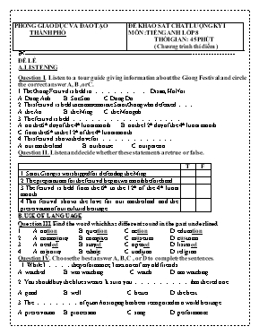 Đề khảo sát chất lượng kỳ I môn Tiếng Anh Lớp 8 (Thí điểm) - Đề chẵn